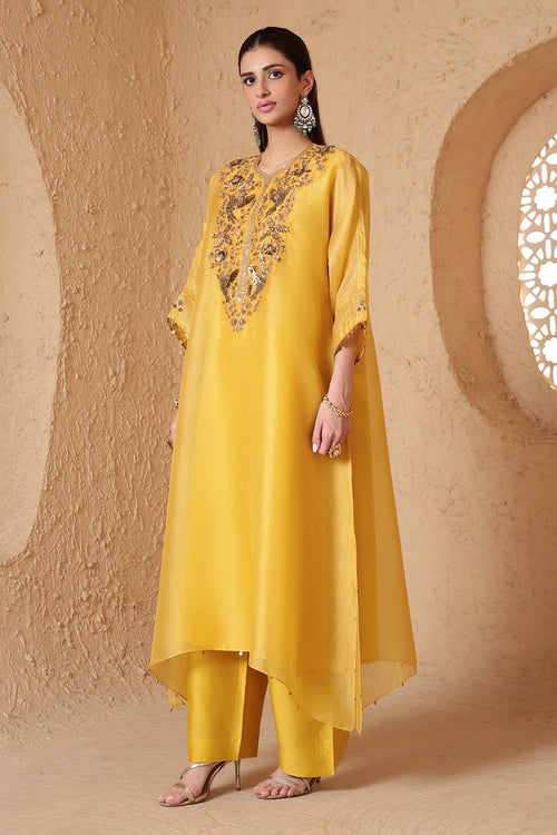 Mehrang Yellow Kaftan Kurta Set