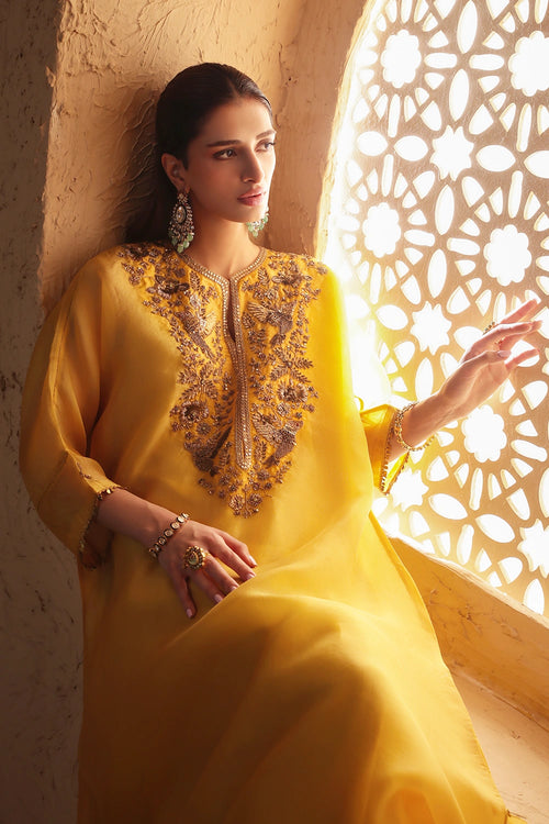 Mehrang Yellow Kaftan Kurta Set