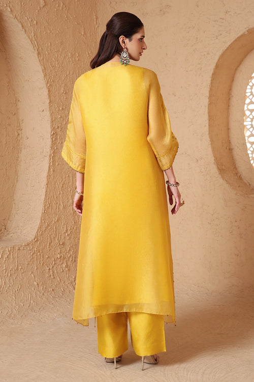 Mehrang Yellow Kaftan Kurta Set