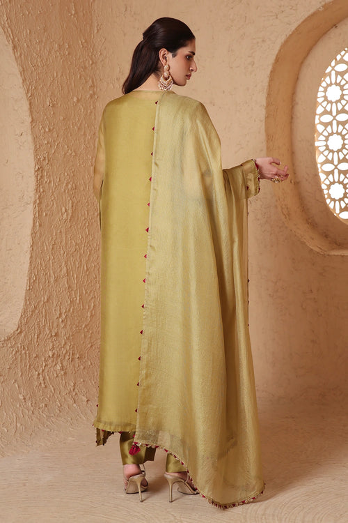 Mehrang Olive Green Heavy Neck Kurta Set With Dupatta