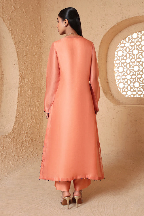 Mehrang Peach Heavy Neck Kurta Set With Dupatta
