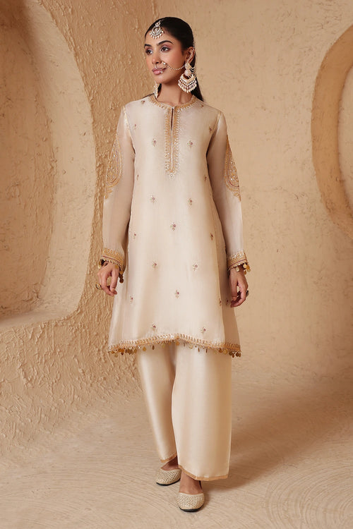 Mehrang Ivory Short Pheran Kurta Set With Dupatta