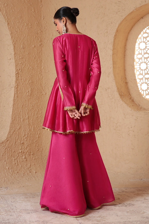 Mehrang Pink Angrakha Sharara Set