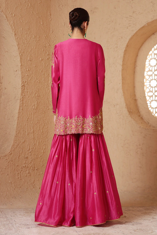 Mehrang Pink Heavy Sharara Set