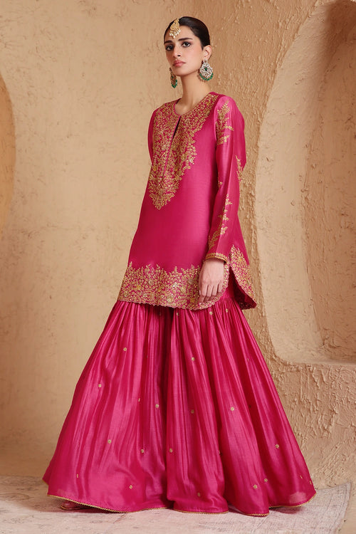Mehrang Pink Heavy Sharara Set
