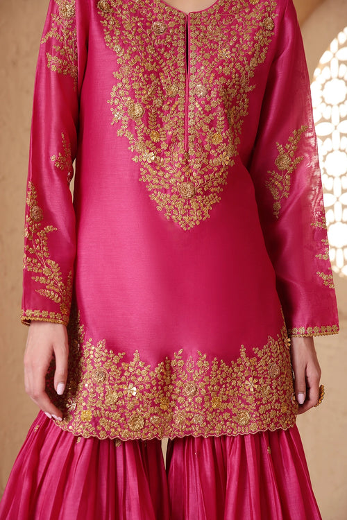Mehrang Pink Heavy Sharara Set
