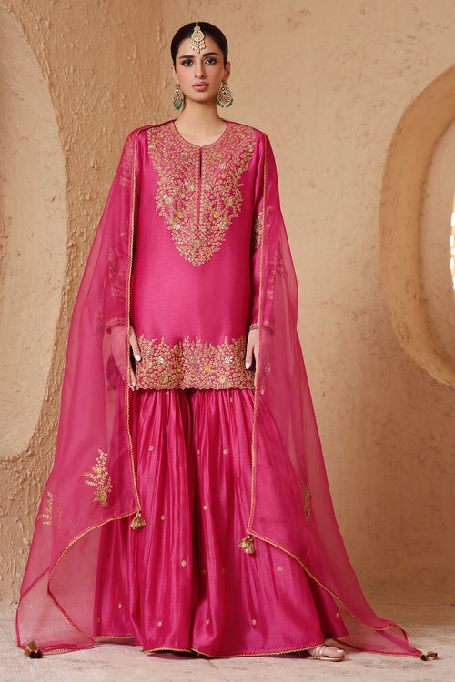 Mehrang Pink Heavy Sharara Set