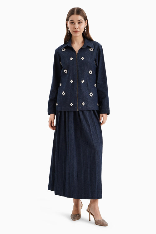 Dark Herringbone Denim Skirt