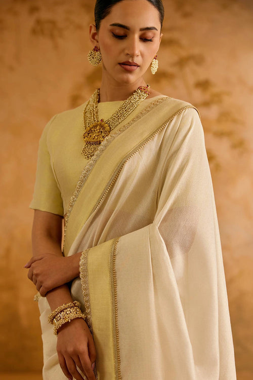 White Rose Chanderi Stripe Saree