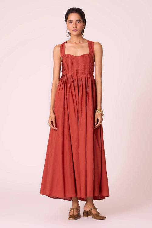 Erato Rust Pleated Dress