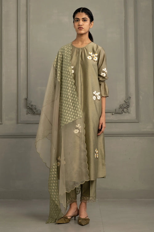 Sage Green Embroidered Tunic Set