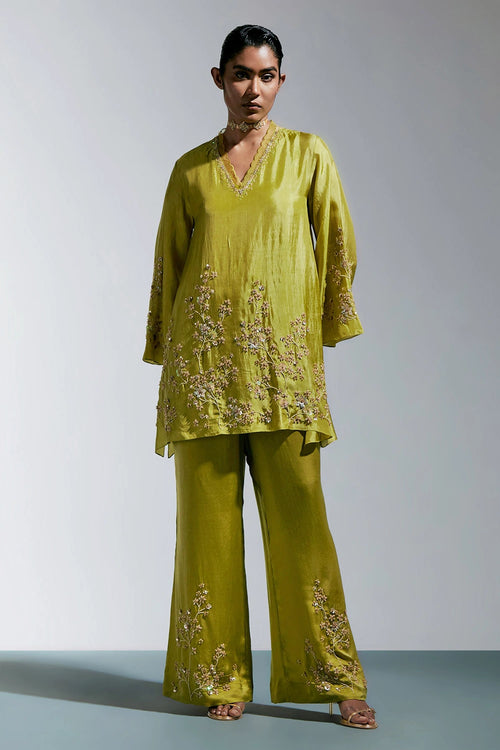 Henna Floral Embroidered Silk Co-ord Set