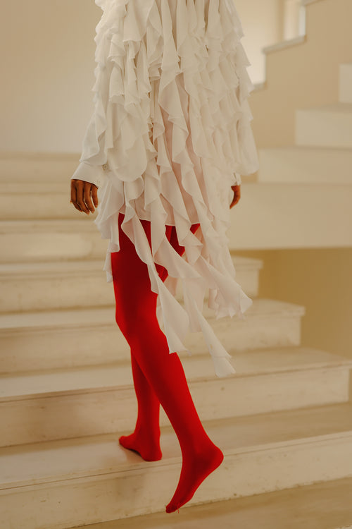 Ripple Ruffle White Shirt Dress