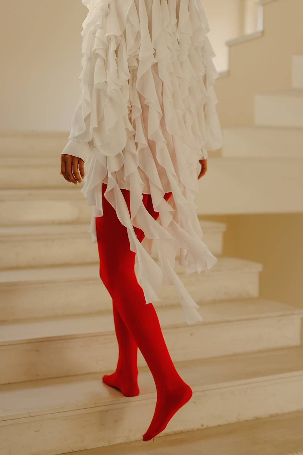 Ripple Ruffle White Shirt Dress