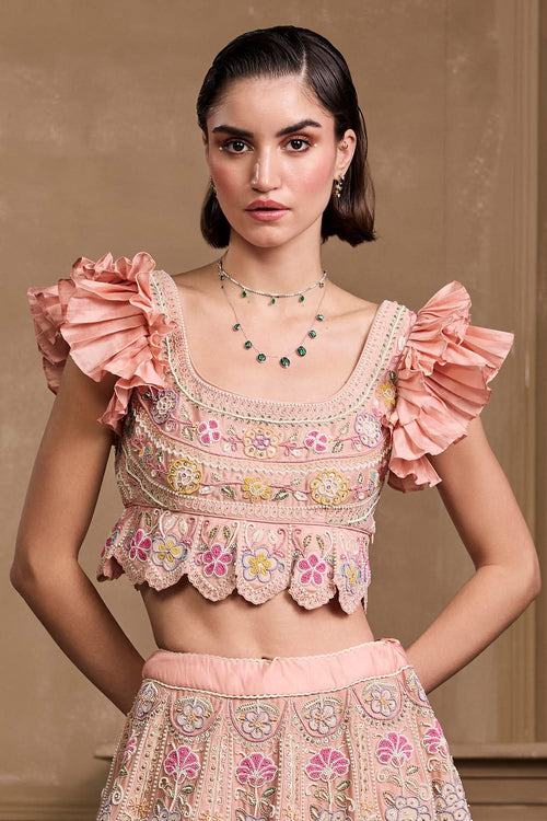 Soft Pink Contrast Ruffled Bustier
