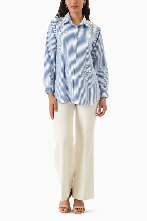 Blue-White Pearl Pop Shirt