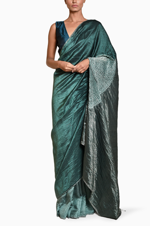 Bottle Green Metallic Handsfree Saree - The SVERVE