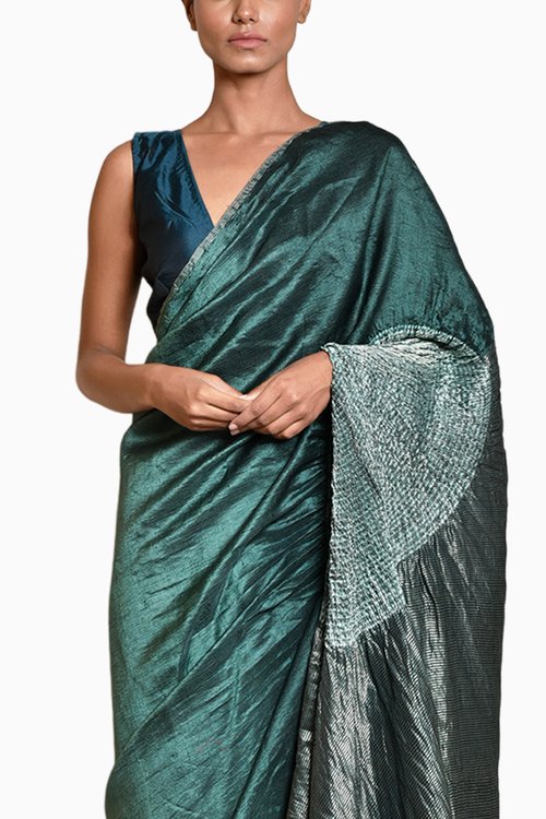 Bottle Green Metallic Handsfree Saree - The SVERVE