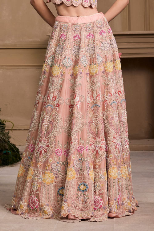 Soft Pink Contrast Embroidered Lehenga