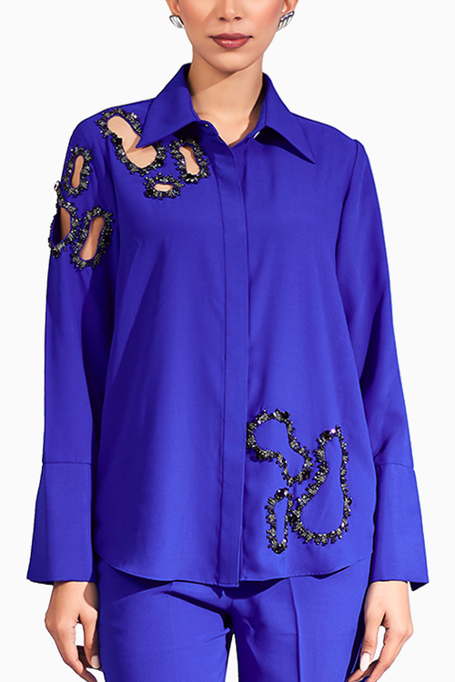 Electric Blue Abstract Ink Blue Shirt