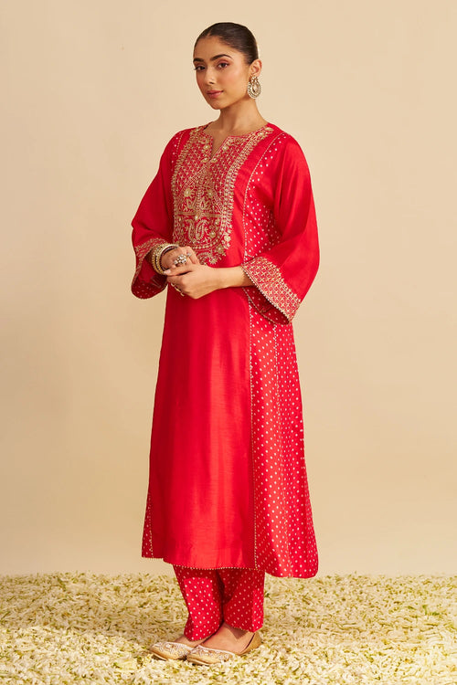 Esra Red Long Chauga with Salwar