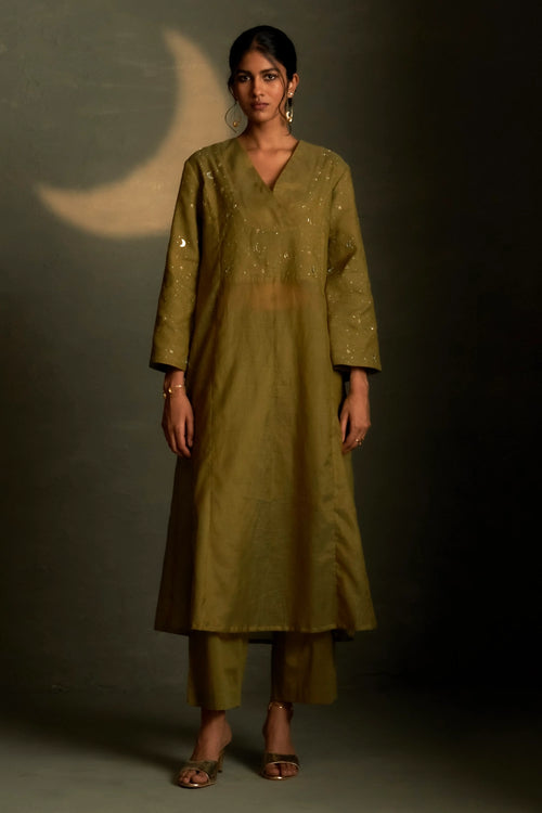 Olive Dusk Double Yoke Kurta Set