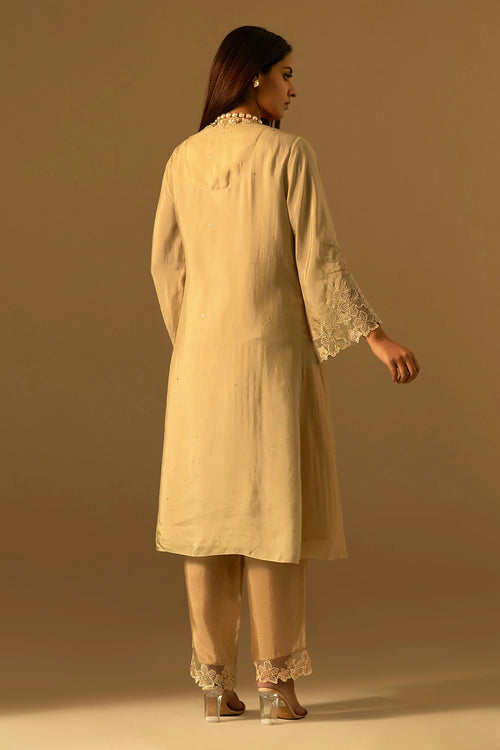 Shell Floral Threadwork Organza Kurta Set