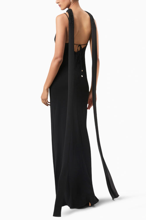 Black Amal Embellished Keyhole Gown