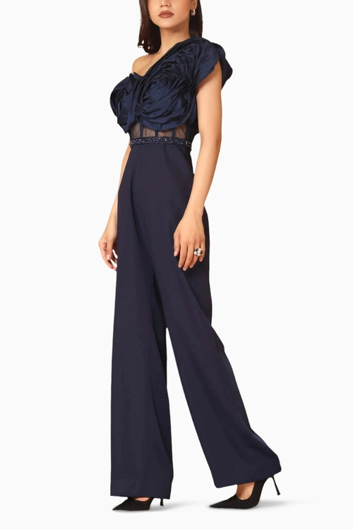Taffeta Draped Jumpsuit With Belt