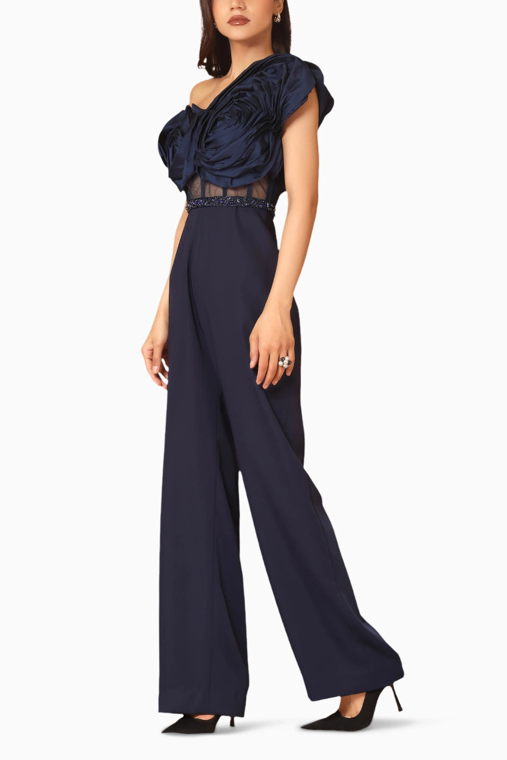 Taffeta Draped Jumpsuit With Belt