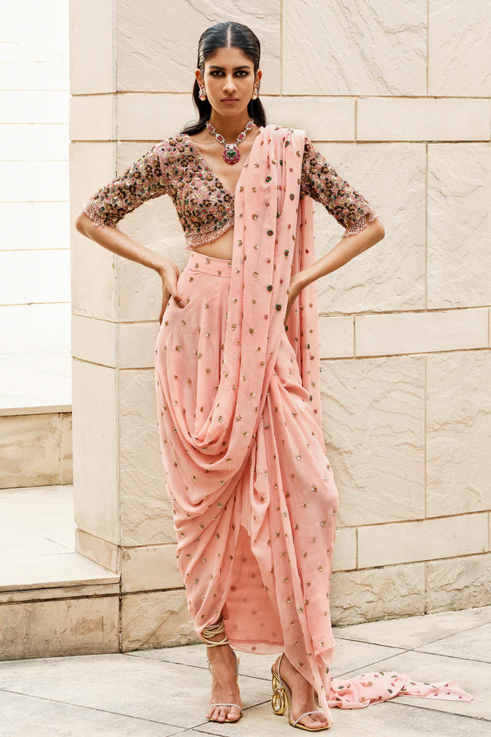 Pink Drape Saree