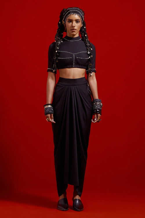 Areej Embroidered Blouse with Drape Skirt