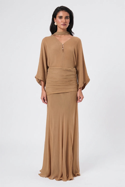 Sand Ruched Waist Kimono Gown