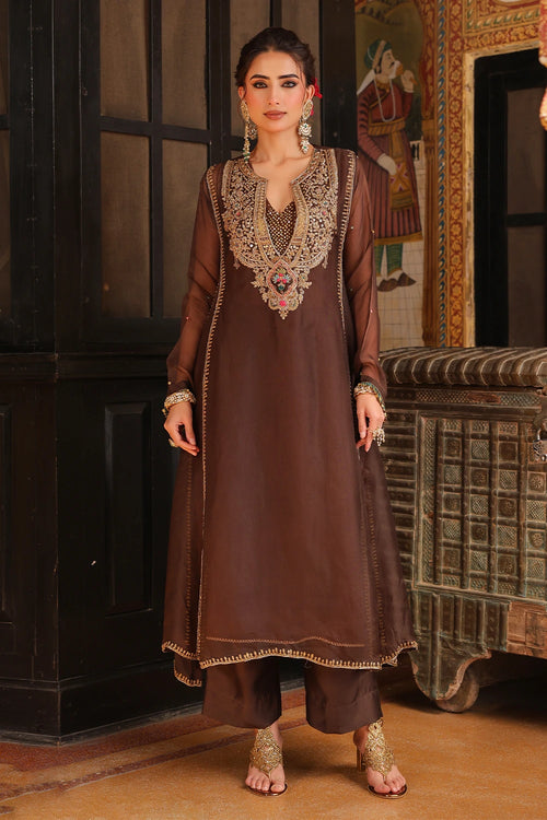Ahista Brown Pakhi Yoke Pheran Long Kurta Set