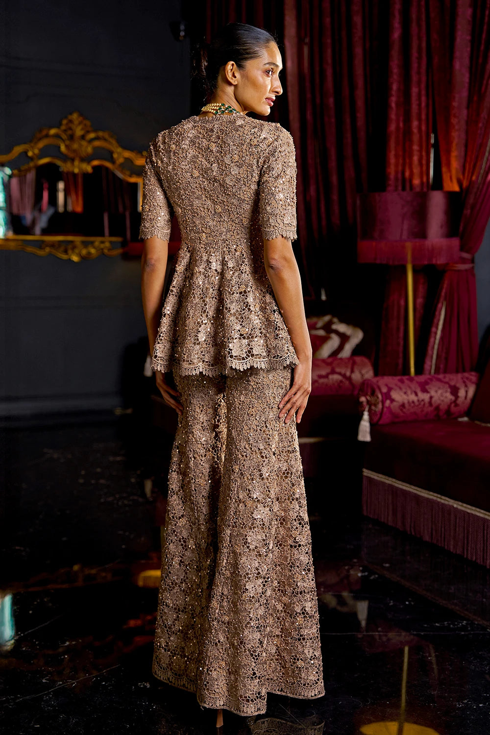 Embroidered Lace Flared Pant