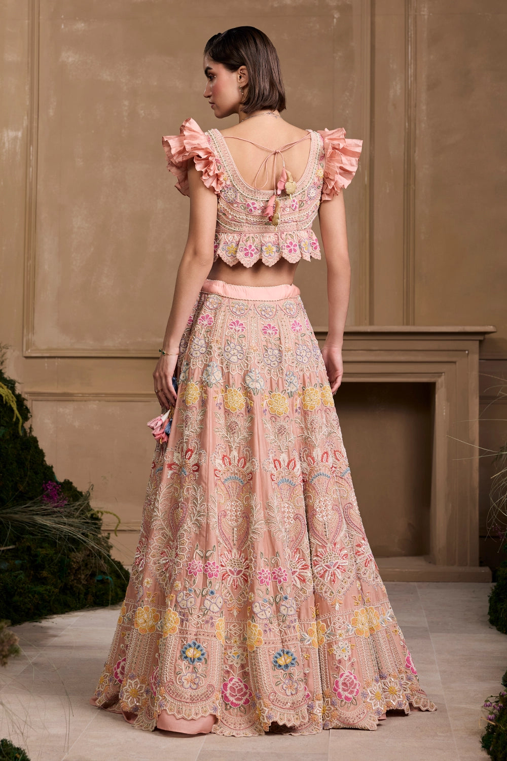 Soft Pink Contrast Embroidered Lehenga Set