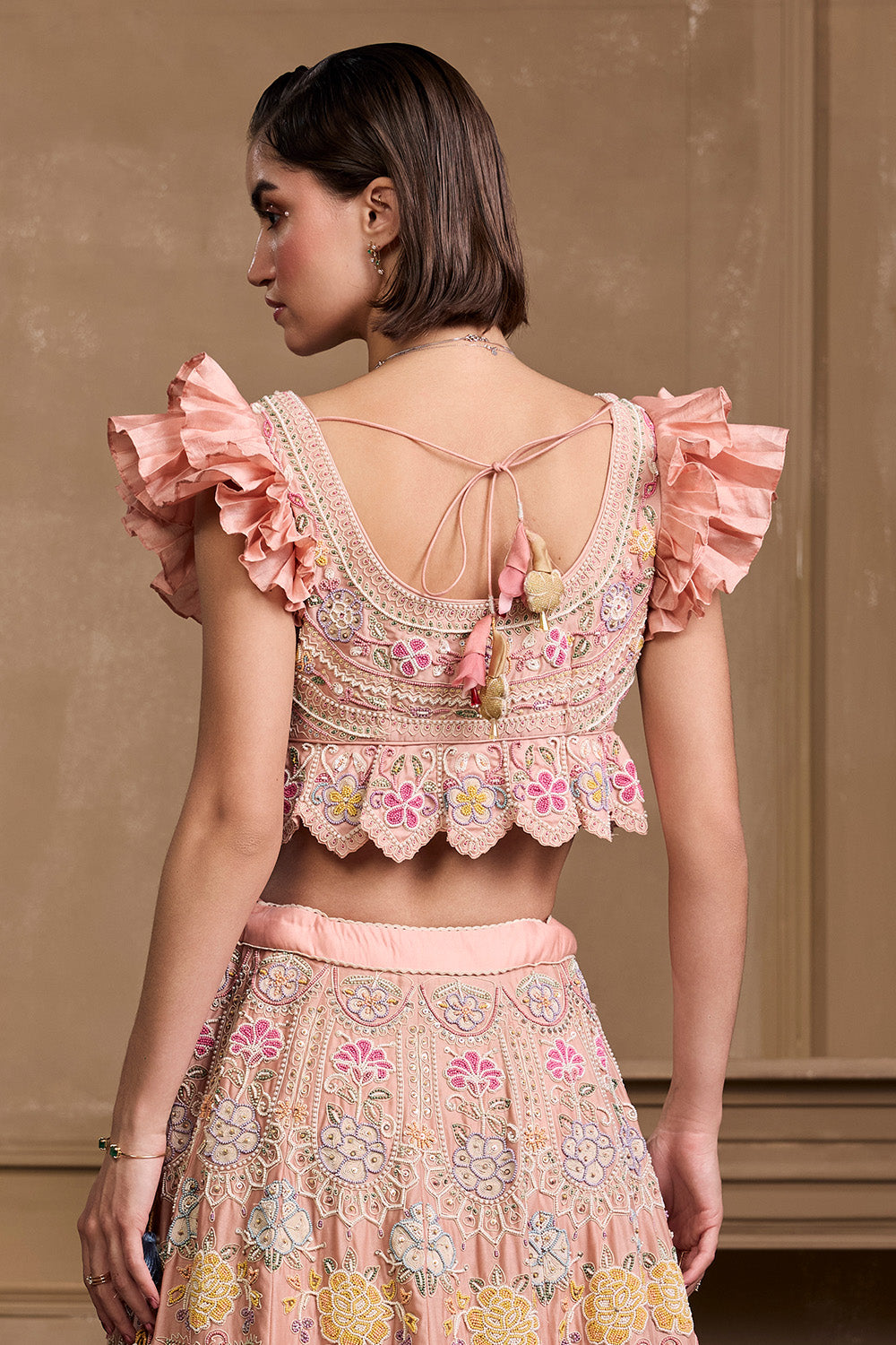 Soft Pink Contrast Ruffled Bustier