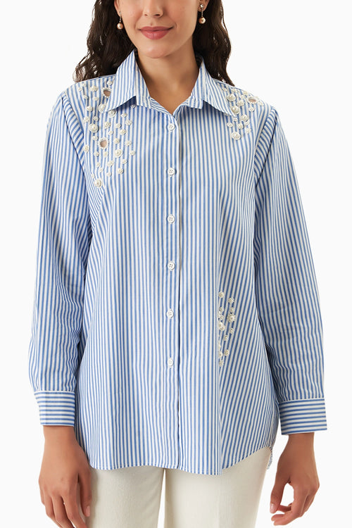 Blue-White Pearl Pop Shirt