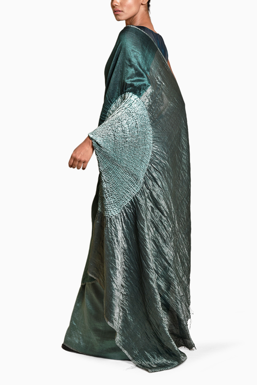 Bottle Green Metallic Handsfree Saree - The SVERVE