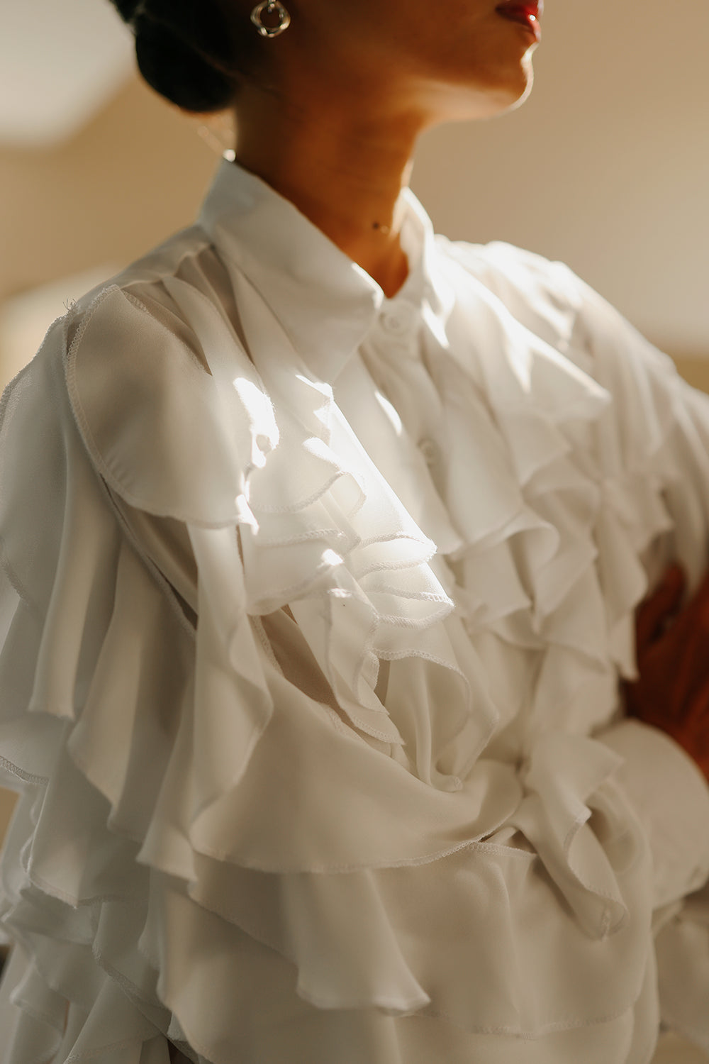 Ripple Ruffle White Shirt Dress