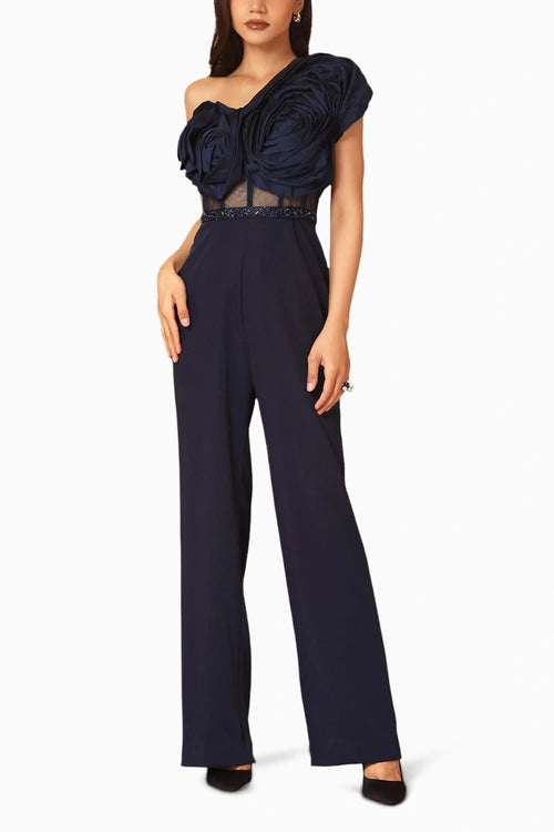 Taffeta Draped Jumpsuit With Belt