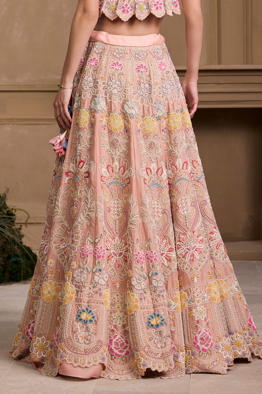 Soft Pink Contrast Embroidered Lehenga