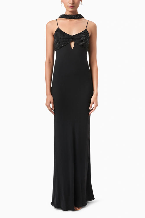 Black Amal Embellished Keyhole Gown