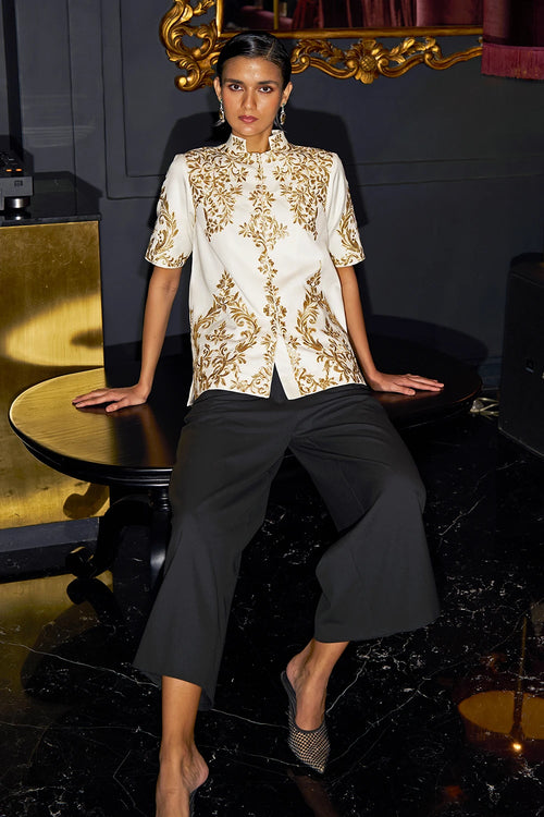 Metallic Embroidered Ivory Shirt