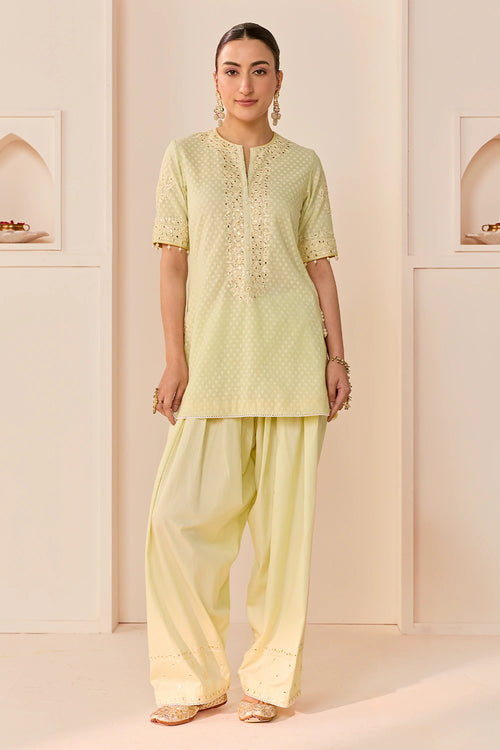 Anaisha Mint Green Short Kurta with Farshi Salwar and Dupatta