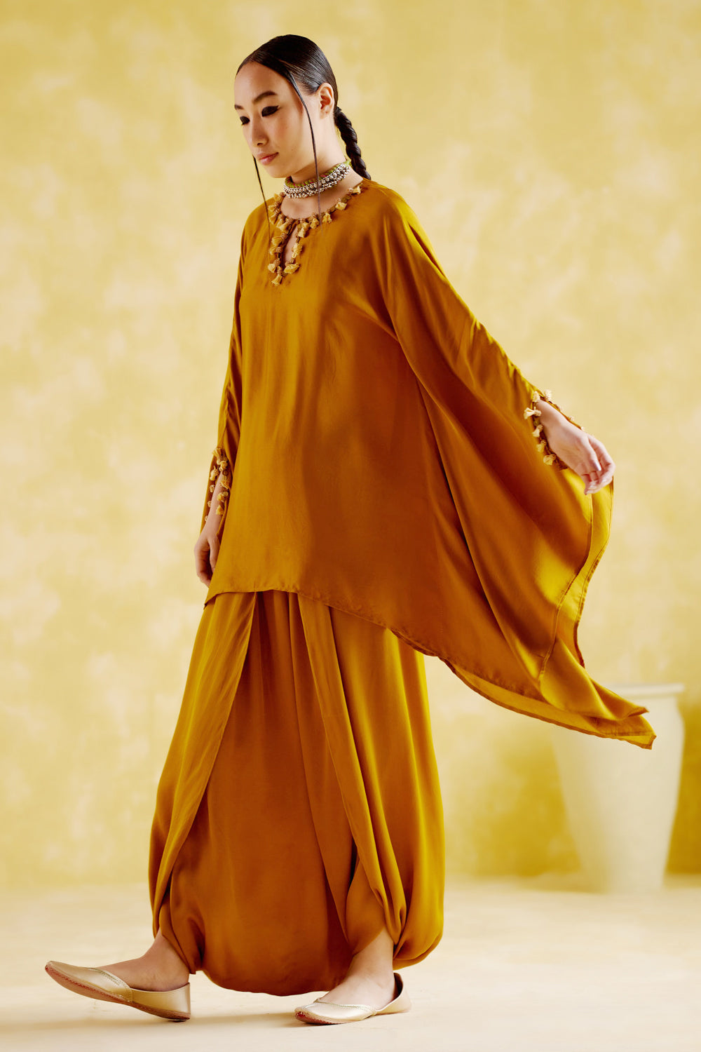 Arundhati Mustard Kaftan with Skirt