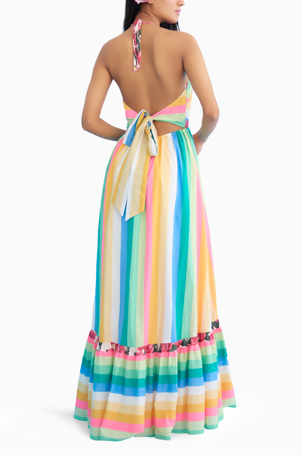 Rainbow Stripes Halter Maxi Dress