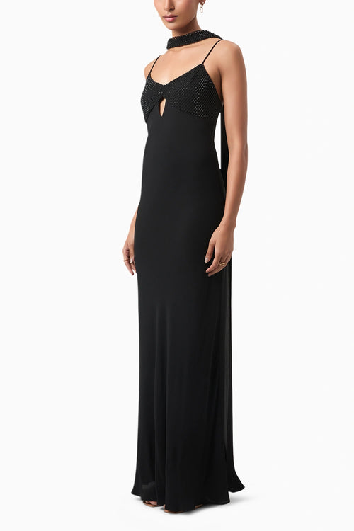 Black Amal Embellished Keyhole Gown