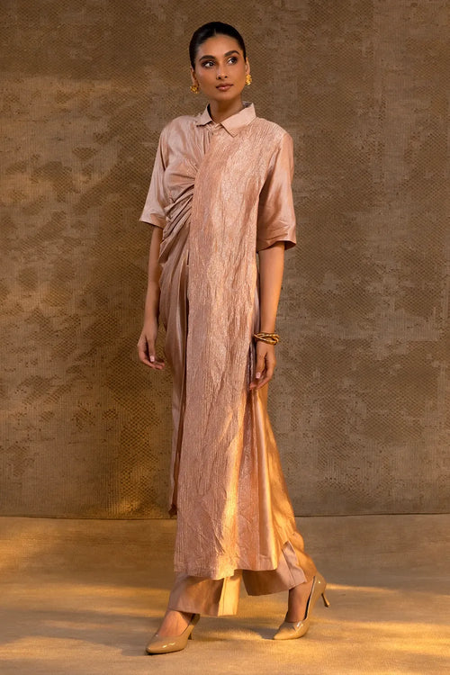 Agneya Blush Silk Drape Shirt Set