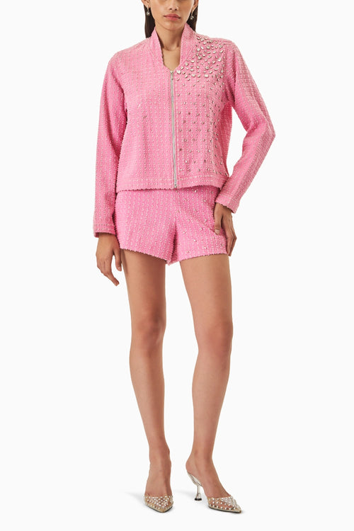 Pink Denim Lazercut Jacket Co-ord Set